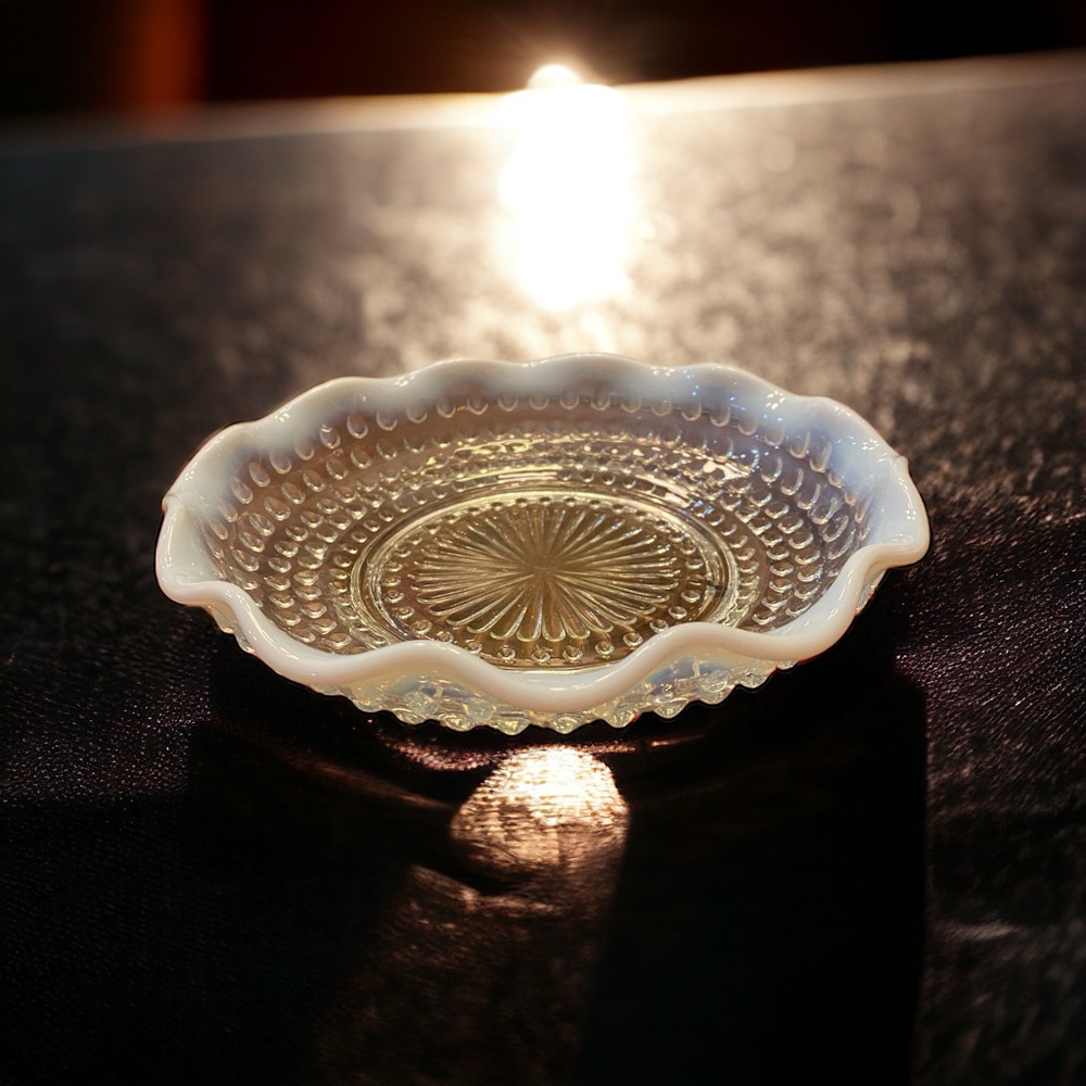 Vintage Moonstone Hobnail Ruffle Edged Dish